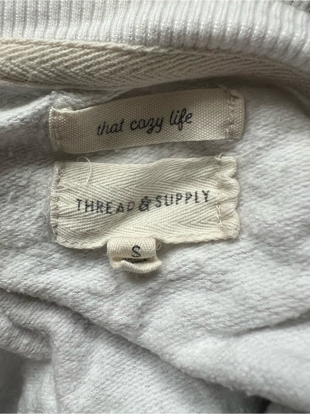 Thread & Supply Light Gray Palm Print on White Crewneck Sweatshirt S - Picture 3 of 6